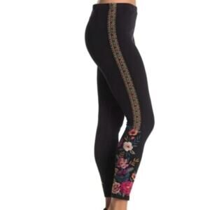 Johnny Was Boho Embroidered Floral Black Katina Leggings Size Small Festival Art